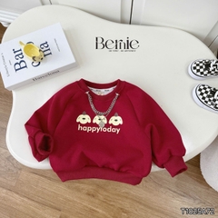 Áo thun Sweater màu đỏ áo thun dài tay hoạ tiết in gấu Happy today cho bé trai bé gái size 10 tới 30kg BERNIE T1025A73