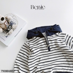 Áo hoodie dài tay unisex kẻ ngang phối mũ và dây kéo cho bé trai bé gái size 9 tới 28kg BERNIE T1025A35Đ