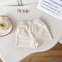 Quần sooc đùi linen kaki mềm bé trai bé gái unisex màu trắng nâu be BERNIE phong cách hàn quốc 7kg đến 30kg