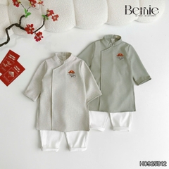 Set áo dài cách tân kèm quần cho bé trai chất lụa vân Thiên tử mặc Tết size 9 đến 25kg BERNIE H0925B11