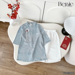Set áo dài cách tân màu đỏ xanh bé trai Uy Vân gấm vân cát size 9 đến 25kg BERNIE T1025B01