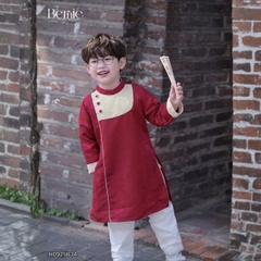 Set áo dài cách tân kèm quần cho bé trai gấm vân mây Minh quân mặc Tết size 11 đến 28kg BERNIE H0925B34