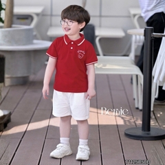 Set bộ polo tay ngắn cổ bo dệt họa tiết gấu kèm quần short kaki cho bé trai size 1 tới 7 tuổi BERNIE KIDS P0225A38