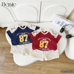 Set bộ thể thao phối màu tay ngắn họa tiết số 87 kèm quần short cho bé trai size 9 tới 28kg BERNIE T1025B65Đ