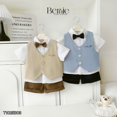  Set vest gi lê tay ngắn 4 chi tiết phối màu Classic Boy cho bé trai phong cách Hàn quốc size 8 tới 25kg BERNIE T1025B03