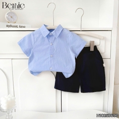 Set bộ sơ mi xanh basic tay ngắn kèm quần short cho bé trai từ 9 đến 25kg BERNIE H0125B69Đ