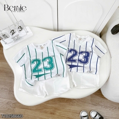 Set bộ thể thao tay ngắn họa tiết kẻ sọc số 23 cho bé trai kèm quần short size 9 tới 28kg BERNIE T1025B66Đ