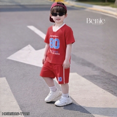 Set bộ thể thao phối màu tay ngắn họa tiết chữ kèm quần short viền cho bé trai size 9 tới 28kg BERNIE H0525B26