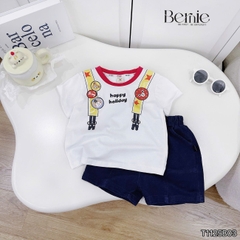 Set bộ tay ngắn bé trai áo cotton phối quần short da cá Happy Holiday size 9kg tới 28kg BERNIE KIDS T1125B03