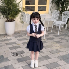 Set vest gile đồng phục đôi học sinh phong cách hàn quốc cho bé trai bé gái kèm cà vạt size 9 tới 28kg BERNIE H1125B25