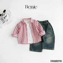 Set đồ áo sơ mi dài tay kèm quần jean và áo thun bên trong, set sơ mi dài sọc kẻ phong cách hàn quốc 1 đến 7 tuổi BERNIE H1025B77Đ