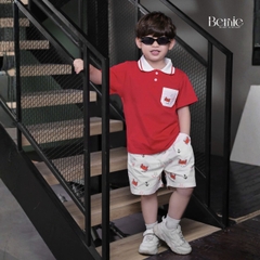 Set bộ Polo Crab màu đỏ cho bé trai áo thun polo tay ngắn và quần short kaki họa tiết size 9 tới 28kg BERNIE H1225B20Đ