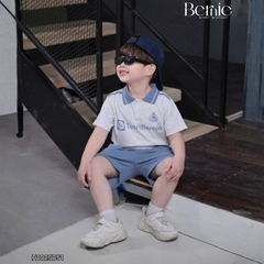 Set bộ polo tay ngắn cho bé trai áo thun polo cổ dệt hình in huy hiệu team Bernie và quần short size 9 tới 28kg H1025B51