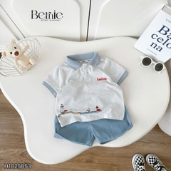 Set bộ polo đi biển cho bé trai áo thun polo tay ngắn và quần short jean size 9 tới 28kg BERNIE H1025B53