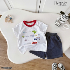  Set bộ tay ngắn cho bé trai áo thun họa tiết Trafic sắc màu phối quần short size 9kg tới 28kg BERNIE T1125B05