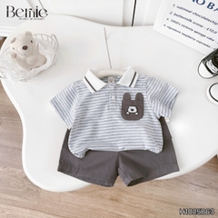 Set bộ polo tay ngắn cổ dệt họa tiết kẻ ghi phối túi ngực kèm quần short kaki size 1 đến 7 tuổi BERNIE H1025B63