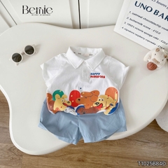 Set bộ polo cho bé trai áo tay ngắn họa tiết Memorie đa sắc kèm quần short kaki size 9 đến 25kg BERNIE T1025B84Đ 