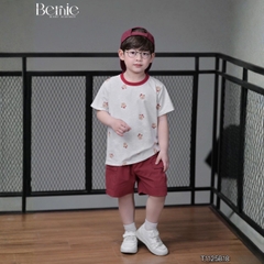 Set bộ thun tay ngắn họa tiết Gấu nhỏ vui nhộn kèm quần short kaki size 9 tới 28kg BERNIE T1125B18