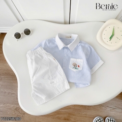  Set bộ sơ mi tay ngắn cho bé trai họa tiết kẻ Summer kèm quần short kaki size 9 đến 25kg BERNIE H1225B18Đ 