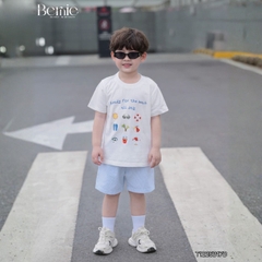  Set bộ cho bé trai áo thun tay ngắn họa tiết Happy Beach kèm quần short size 9 tới 25kg BERNIE T1225B17Đ