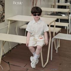 Set sơ mi ngắn tay đi biển cho bé trai bé gái họa tiết Tiny kèm quần short kaki size 9 tới 25kg BERNIE H1025B57
