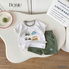 Set bộ tay ngắn thun cotton họa tiết Travel vui tươi kèm quần short cho bé trai size 9 tới 28kg BERNIE T1025B70