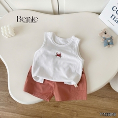  Set sơ mi 3 chi tiết áo tay ngắn họa tiết ô tô áo ba lỗ kèm quần short kaki cho bé trai 9 tới 28kg BERNIE T1125B16