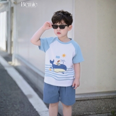 Set bộ ngắn tay raplang họa tiết Cá voi nghộ nghĩnh kèm quần short kaki cho bé trai size 9 tới 28kg BERNIE H1125B25