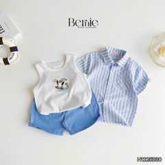Set sơ mi 3CT Little Surfer cho bé trai áo sơ mi áo ba lỗ và quần short cho bé trai size 11 tới 28kg BERNIE H1225B30