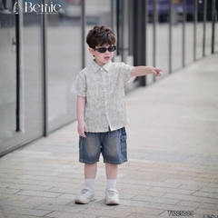 Set bộ sơ mi cho bé trai áo tay ngắn họa tiết Grafiti kèm quần short jean size 11 đến 28kg BERNIE T1225B09
