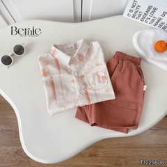 Set sơ mi cho bé trai áo tay ngắn họa tiết loang kèm quần short cho bé trai size 11 tới 28kg BERNIE T1225B08