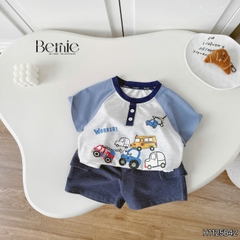 Set bộ cộc tay raplang họa tiết Worker Cars và quần short bé trai đi chơi đi biển 9 tới 25kg BERNIE H1125B42