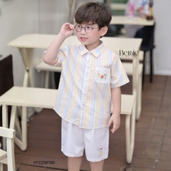  Set bộ sơ mi tay ngắn cho bé trai họa tiết kẻ DƯA HẤU kèm quần short kaki size 9 đến 25kg BERNIE H1225B19Đ