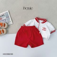 Set bộ cộc tay cho bé trai áo cổ trụ họa tiết sao vàng Việt Nam kèm quần short size từ 9 đến 25kg H0226B23Đ 