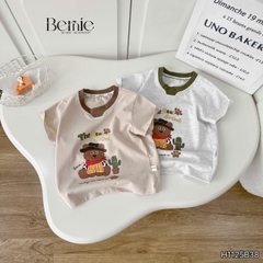 Set bộ tay ngắn họa tiết Gấu cao bồi và quần short đi chơi đi biển cho bé trai size 9 tới 25kg BERNIE H1125B38