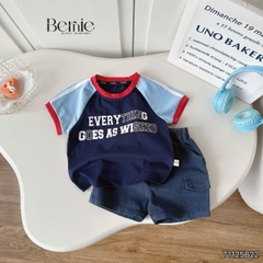 Set bộ thể thao cộc tay raplang phối màu họa tiết Everything và quần short bé trai size 9 tới 25kg BERNIE H1125B42