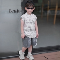 Set bộ sơ mi áo tanktop họa tiết graphic Secret cho bé trai kèm quần short jean 9kg đến 28kg BERNIE H1225B31