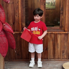 Set bộ cộc tay cho bé trai áo thun họa tiết người Việt nam kèm quần short size 9kg đến 28kg BERNIE H0226B22Đ 