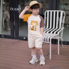 Set bộ tay ngắn cho bé trai áo thun cotton họa tiết Animal Vui Nhộn và quần short kaki 1 đến 7 tuổi BERNIE H0226B06Đ 
