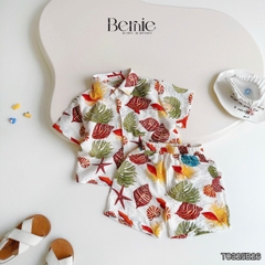 Set sơ mi đũi đi biển unisex cho bé trai bé gái họa tiết summer size 9 tới 25kg BERNIE T0325B26