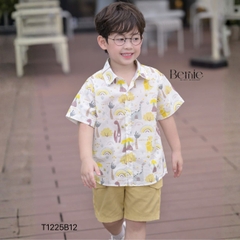 Set bộ sơ mi đi chơi đi biển tay ngắn họa tiết in tràn Cầu vồng kèm quần short cho bé trai size 11 tới 28kg BERNIE T1225B12