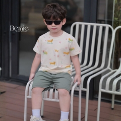Set bộ tay ngắn cotton cho bé trai họa tiết in trần Puppy Good day kèm quần short size 9 tới 25kg BERNIE T0326B24