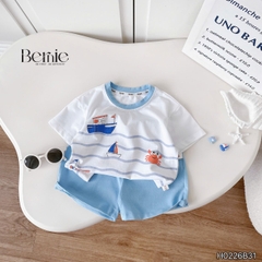 Set bộ ngắn tay đi chơi đi biển họa tiết Đại Hải Trình kèm quần short cho bé trai size 9 tới 25kg BERNIE H0226B31