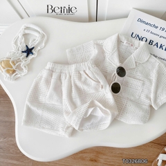 Set bộ sơ mi ren mây trắng tay ngắn cho bé trai đi chơi đi biển size 9 tới 27kg BERNIE H0226A05