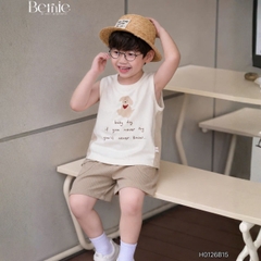 Set đồ ba lỗ bé trai Cún nhỏ tinh nghịch phong cách hàn quốc kèm quần size 9 tới 25kg BERNIE H0126B15