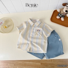  Set bộ tay ngắn áo sơ mi kẻ The Sea cho bé trai kèm quần short kaki denim size 11 đến 28kg BERNIE H1225B27