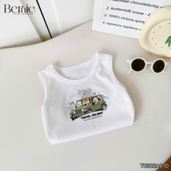 Áo sơ mi caro xannh ngắn tay kèm áo ba lỗ ô tô cho bé trai đi chơi đi biển mặc nhà size 9 tới 27kg BERNIE T0326A01Đ
