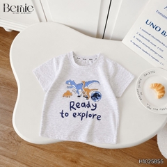 Set bộ thun cotton áo tay ngắn họa tiết khủng long Ready kèm quần short cho bé trai 1 đến 7 tuổi BERNIE H1025B55