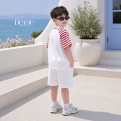 Set polo thêu ngựa áo tay ngắn raplang kẻ sọc kèm quần short kaki cho bé trai size 11 đến 28kg BERNIE H0226B35