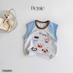 Set bộ bé trai áo thun tanktop họa tiết 5 Chú cún Cute kèm quần short denim size 9 đến 25kg BERNIE T0226B11